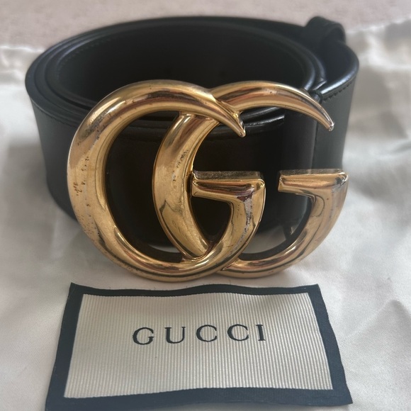 Gucci Black Double G Logo Leather Belt 75•30​​